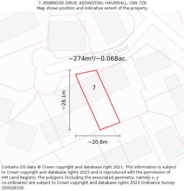 7, RISBRIDGE DRIVE, KEDINGTON, HAVERHILL, CB9 7ZE: Plot and title map