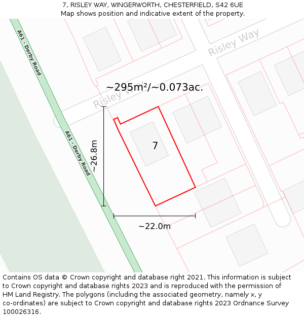 7, RISLEY WAY, WINGERWORTH, CHESTERFIELD, S42 6UE: Plot and title map