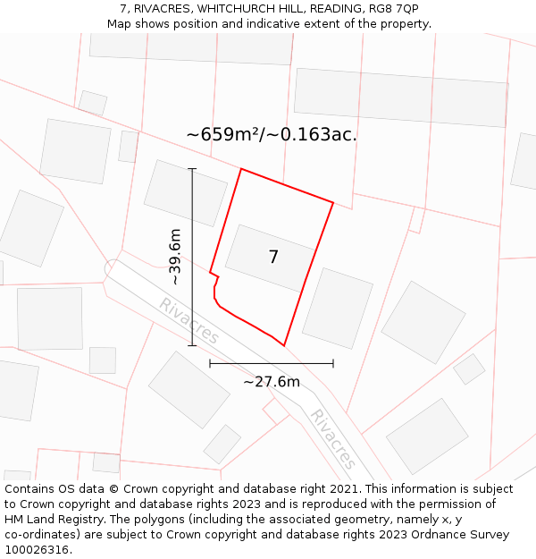 7, RIVACRES, WHITCHURCH HILL, READING, RG8 7QP: Plot and title map