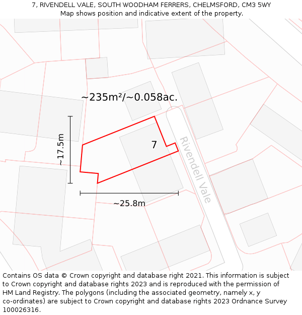 7, RIVENDELL VALE, SOUTH WOODHAM FERRERS, CHELMSFORD, CM3 5WY: Plot and title map
