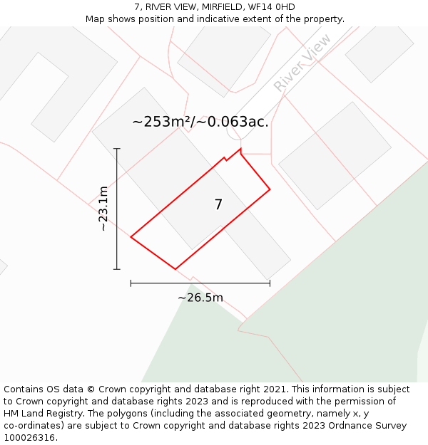 7, RIVER VIEW, MIRFIELD, WF14 0HD: Plot and title map