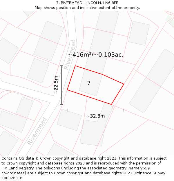 7, RIVERMEAD, LINCOLN, LN6 8FB: Plot and title map