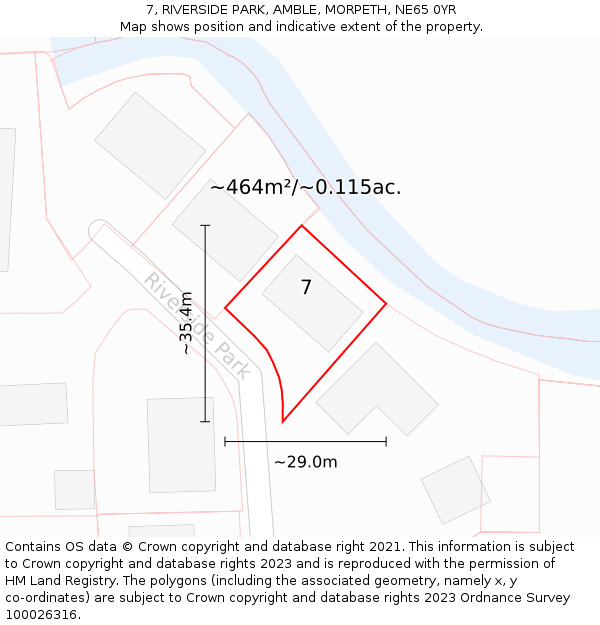 7, RIVERSIDE PARK, AMBLE, MORPETH, NE65 0YR: Plot and title map