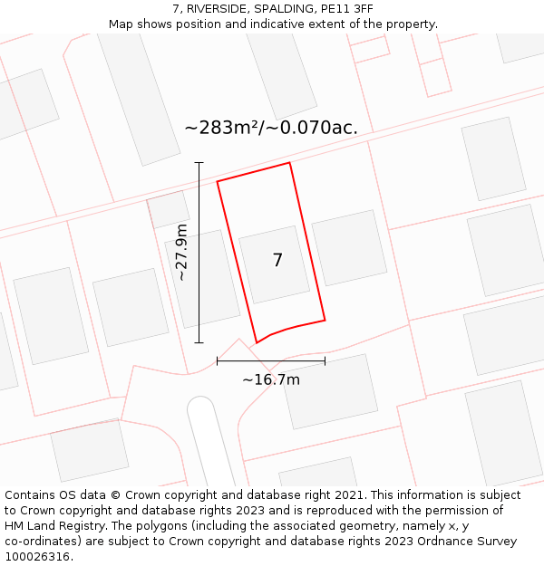 7, RIVERSIDE, SPALDING, PE11 3FF: Plot and title map