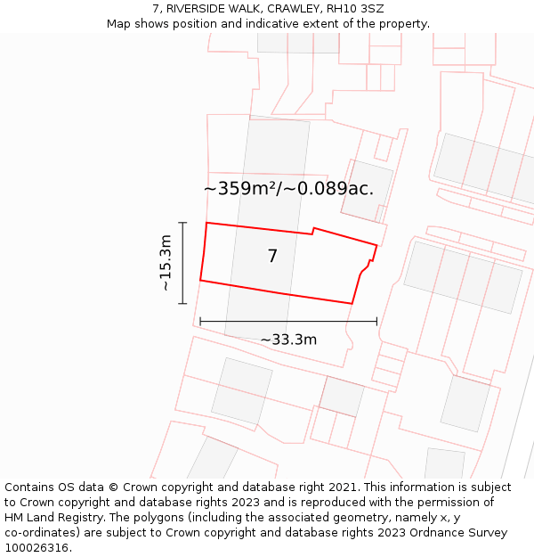 7, RIVERSIDE WALK, CRAWLEY, RH10 3SZ: Plot and title map