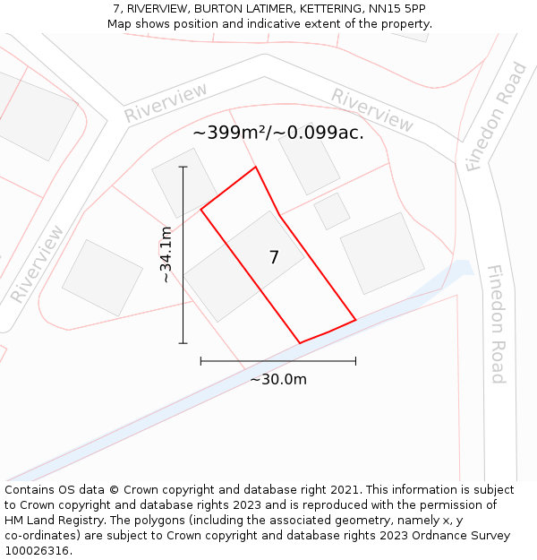 7, RIVERVIEW, BURTON LATIMER, KETTERING, NN15 5PP: Plot and title map