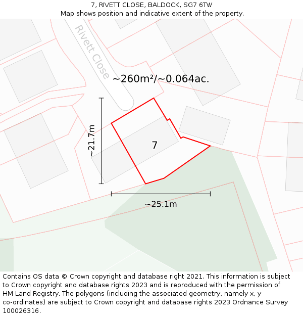 7, RIVETT CLOSE, BALDOCK, SG7 6TW: Plot and title map