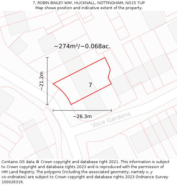 7, ROBIN BAILEY WAY, HUCKNALL, NOTTINGHAM, NG15 7UP: Plot and title map