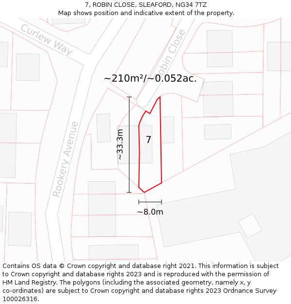 7, ROBIN CLOSE, SLEAFORD, NG34 7TZ: Plot and title map