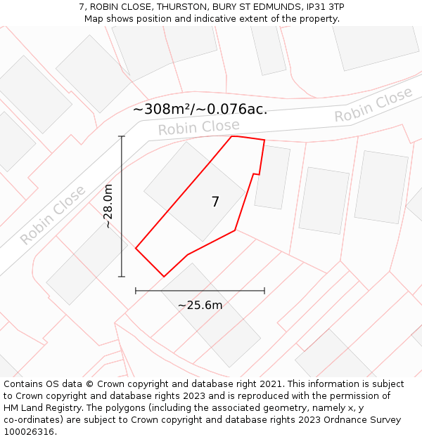 7, ROBIN CLOSE, THURSTON, BURY ST EDMUNDS, IP31 3TP: Plot and title map