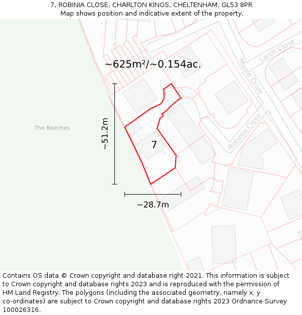 7, ROBINIA CLOSE, CHARLTON KINGS, CHELTENHAM, GL53 8PR: Plot and title map