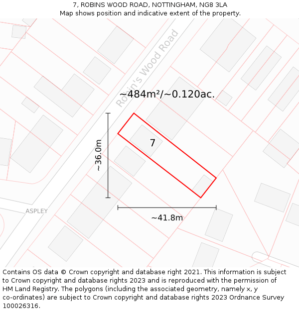 7, ROBINS WOOD ROAD, NOTTINGHAM, NG8 3LA: Plot and title map