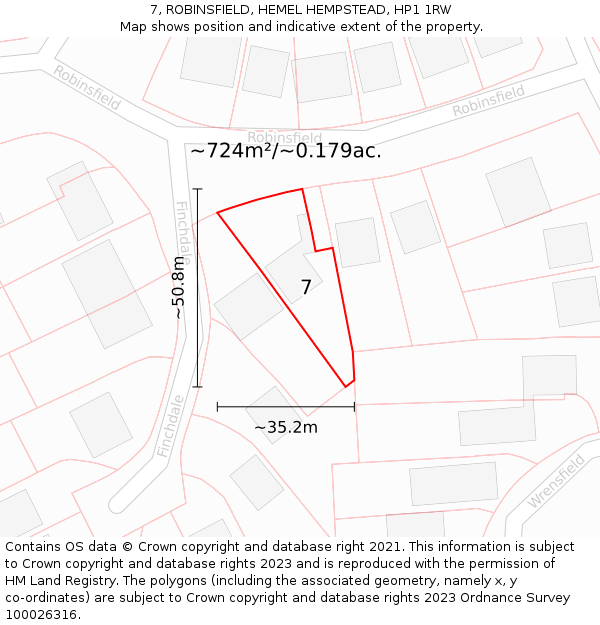 7, ROBINSFIELD, HEMEL HEMPSTEAD, HP1 1RW: Plot and title map