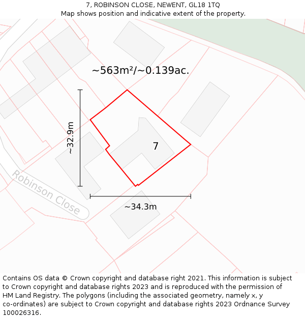7, ROBINSON CLOSE, NEWENT, GL18 1TQ: Plot and title map