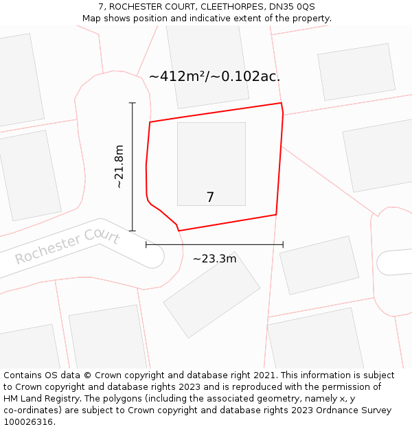 7, ROCHESTER COURT, CLEETHORPES, DN35 0QS: Plot and title map