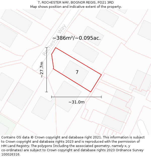 7, ROCHESTER WAY, BOGNOR REGIS, PO21 3RD: Plot and title map