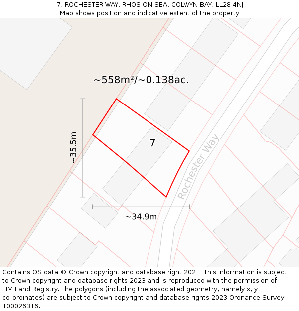 7, ROCHESTER WAY, RHOS ON SEA, COLWYN BAY, LL28 4NJ: Plot and title map