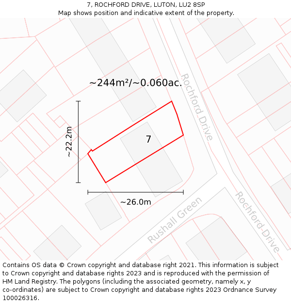 7, ROCHFORD DRIVE, LUTON, LU2 8SP: Plot and title map