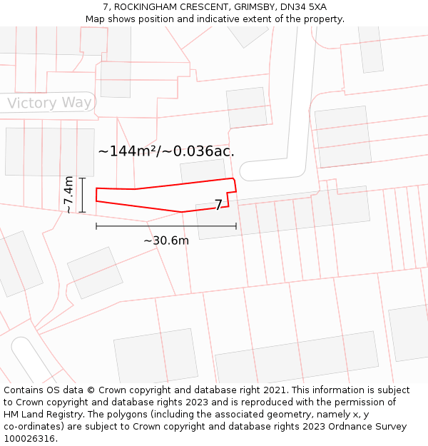 7, ROCKINGHAM CRESCENT, GRIMSBY, DN34 5XA: Plot and title map