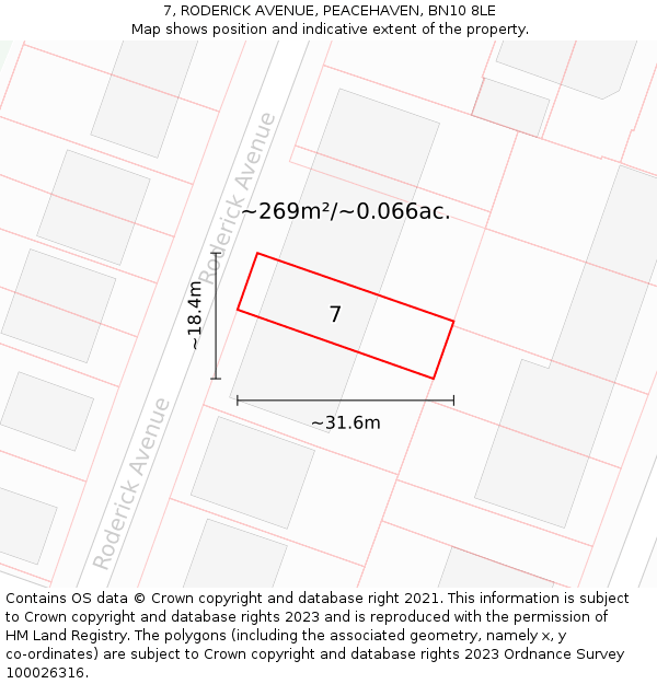 7, RODERICK AVENUE, PEACEHAVEN, BN10 8LE: Plot and title map