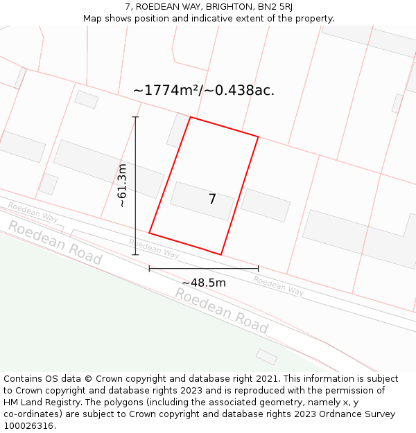 7, ROEDEAN WAY, BRIGHTON, BN2 5RJ: Plot and title map