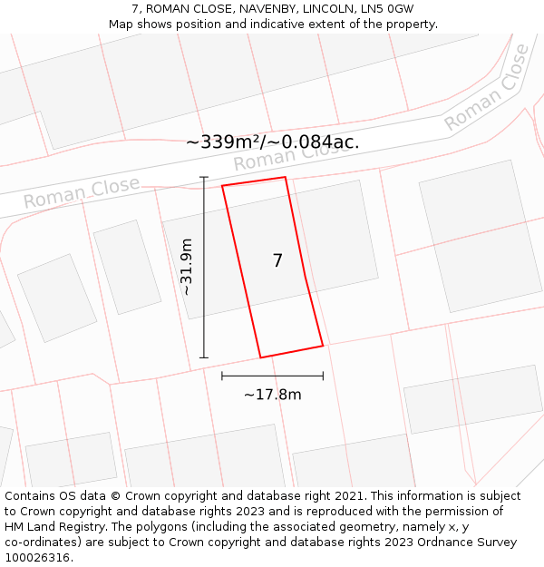 7, ROMAN CLOSE, NAVENBY, LINCOLN, LN5 0GW: Plot and title map