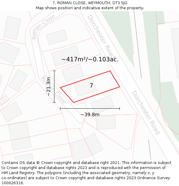 7, ROMAN CLOSE, WEYMOUTH, DT3 5JG: Plot and title map