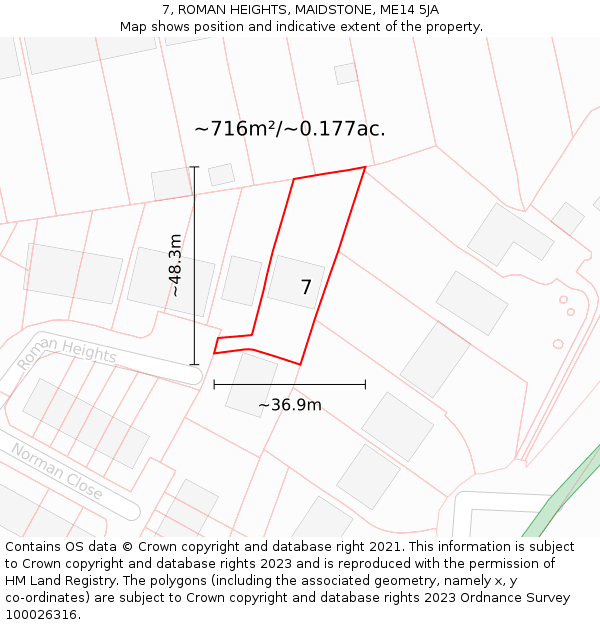 7, ROMAN HEIGHTS, MAIDSTONE, ME14 5JA: Plot and title map