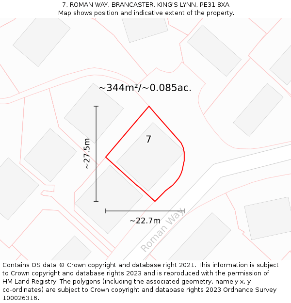 7, ROMAN WAY, BRANCASTER, KING'S LYNN, PE31 8XA: Plot and title map