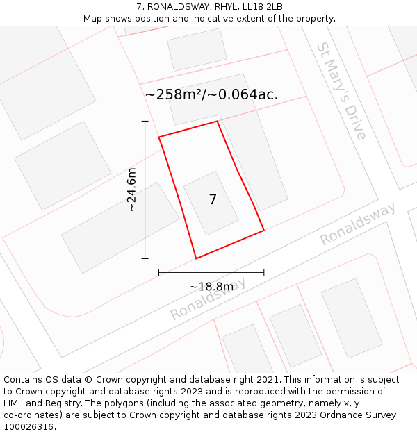 7, RONALDSWAY, RHYL, LL18 2LB: Plot and title map