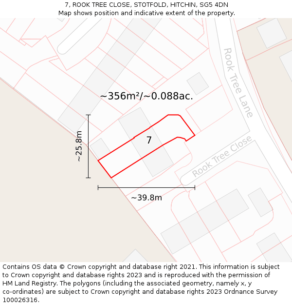 7, ROOK TREE CLOSE, STOTFOLD, HITCHIN, SG5 4DN: Plot and title map