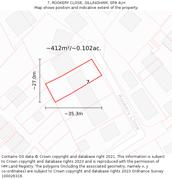 7, ROOKERY CLOSE, GILLINGHAM, SP8 4LH: Plot and title map