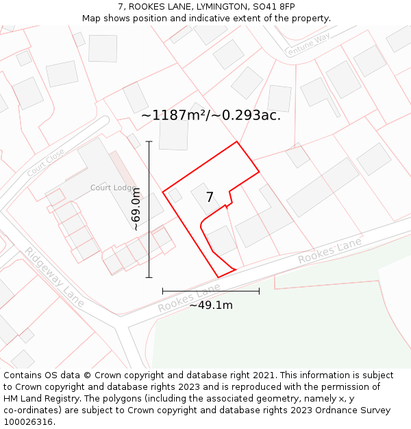 7, ROOKES LANE, LYMINGTON, SO41 8FP: Plot and title map