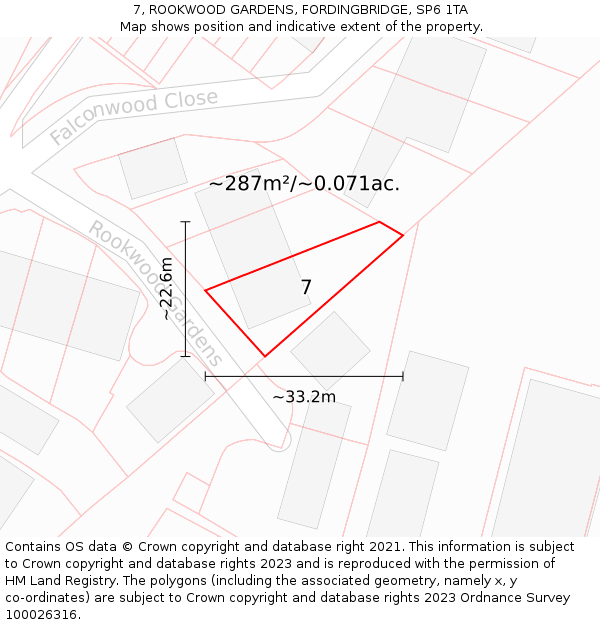 7, ROOKWOOD GARDENS, FORDINGBRIDGE, SP6 1TA: Plot and title map