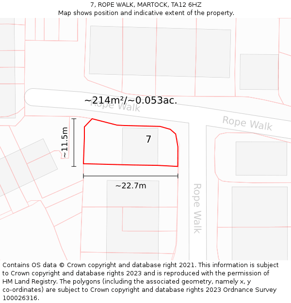 7, ROPE WALK, MARTOCK, TA12 6HZ: Plot and title map