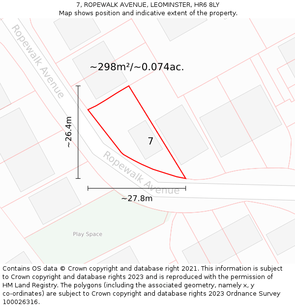 7, ROPEWALK AVENUE, LEOMINSTER, HR6 8LY: Plot and title map