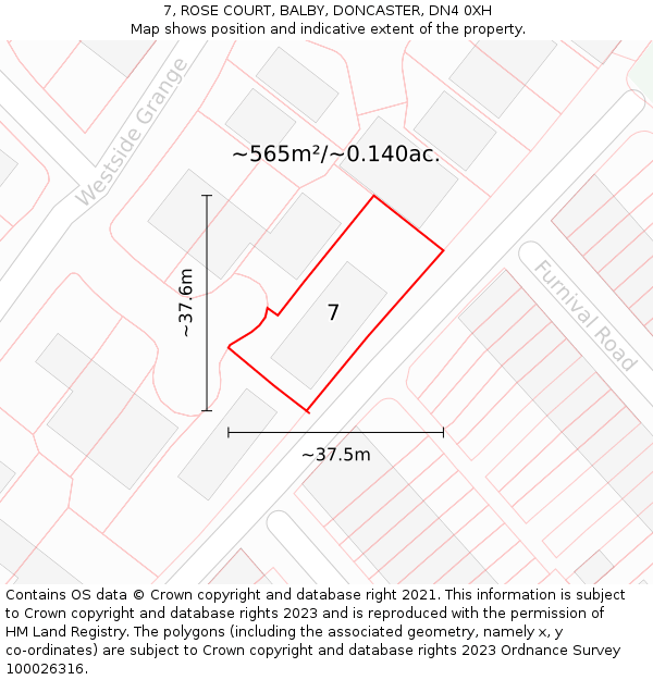 7, ROSE COURT, BALBY, DONCASTER, DN4 0XH: Plot and title map