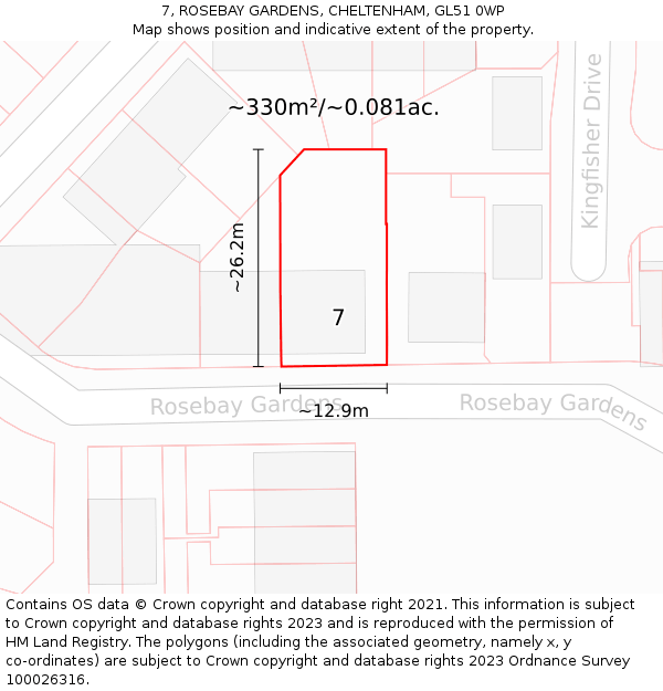 7, ROSEBAY GARDENS, CHELTENHAM, GL51 0WP: Plot and title map