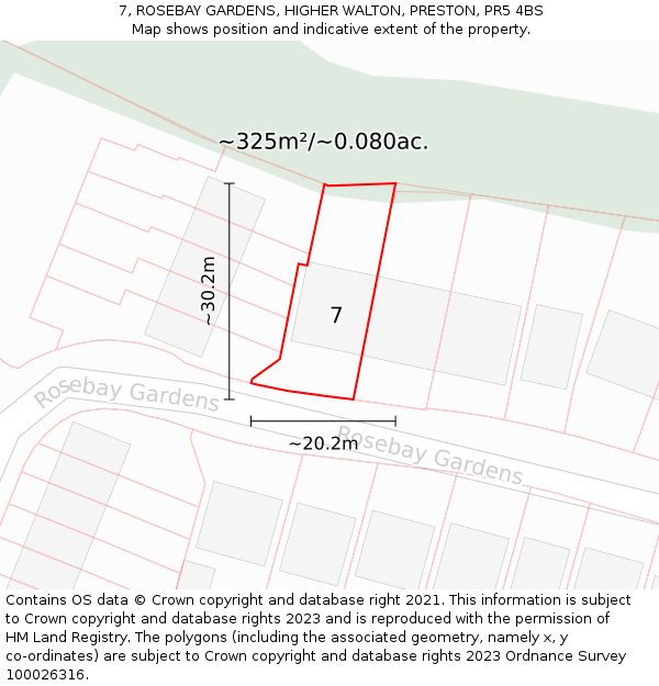 7, ROSEBAY GARDENS, HIGHER WALTON, PRESTON, PR5 4BS: Plot and title map