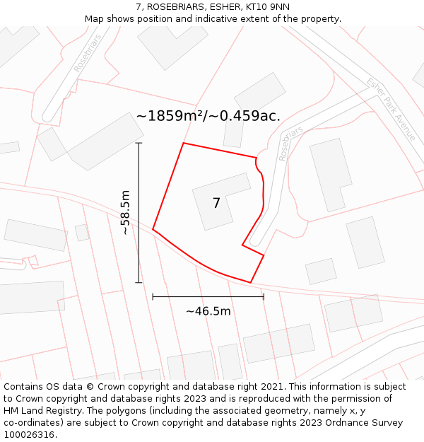 7, ROSEBRIARS, ESHER, KT10 9NN: Plot and title map