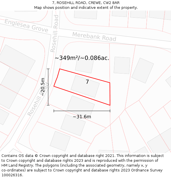 7, ROSEHILL ROAD, CREWE, CW2 8AR: Plot and title map