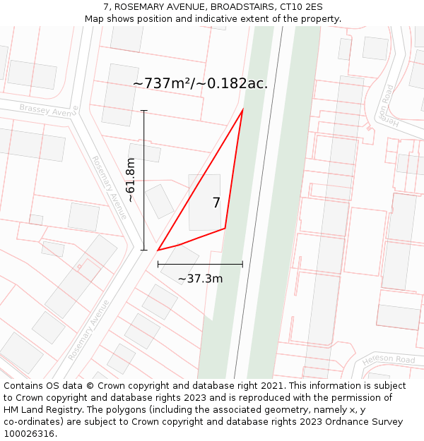 7, ROSEMARY AVENUE, BROADSTAIRS, CT10 2ES: Plot and title map