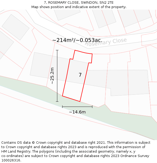 7, ROSEMARY CLOSE, SWINDON, SN2 2TE: Plot and title map