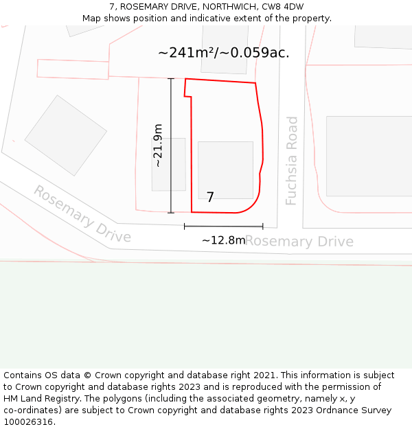 7, ROSEMARY DRIVE, NORTHWICH, CW8 4DW: Plot and title map