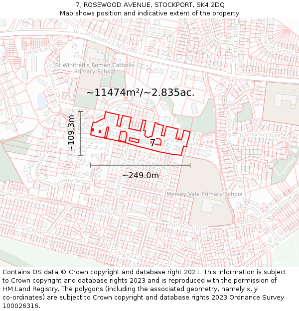 7, ROSEWOOD AVENUE, STOCKPORT, SK4 2DQ: Plot and title map