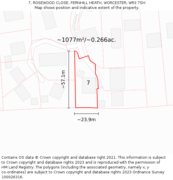 7, ROSEWOOD CLOSE, FERNHILL HEATH, WORCESTER, WR3 7SH: Plot and title map