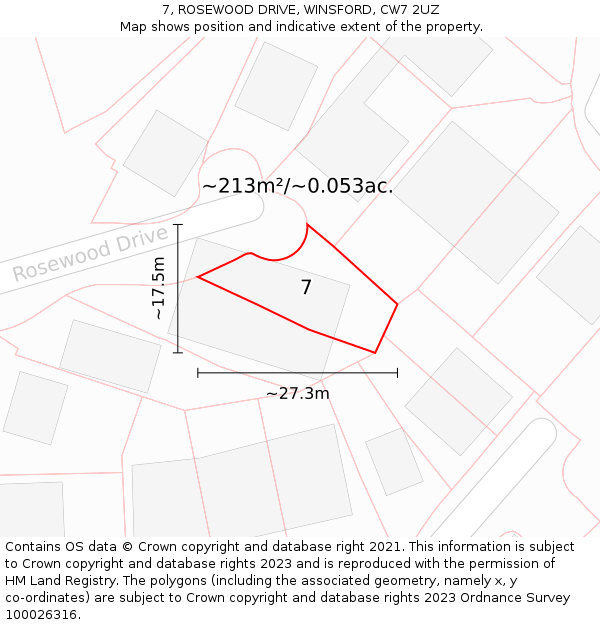 7, ROSEWOOD DRIVE, WINSFORD, CW7 2UZ: Plot and title map