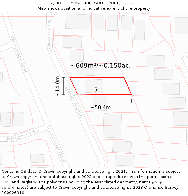 7, ROTHLEY AVENUE, SOUTHPORT, PR8 2SS: Plot and title map