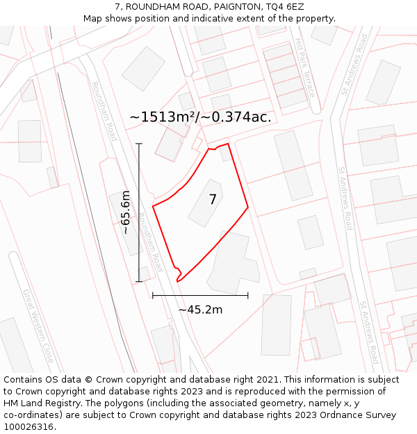 7, ROUNDHAM ROAD, PAIGNTON, TQ4 6EZ: Plot and title map