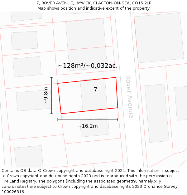 7, ROVER AVENUE, JAYWICK, CLACTON-ON-SEA, CO15 2LP: Plot and title map